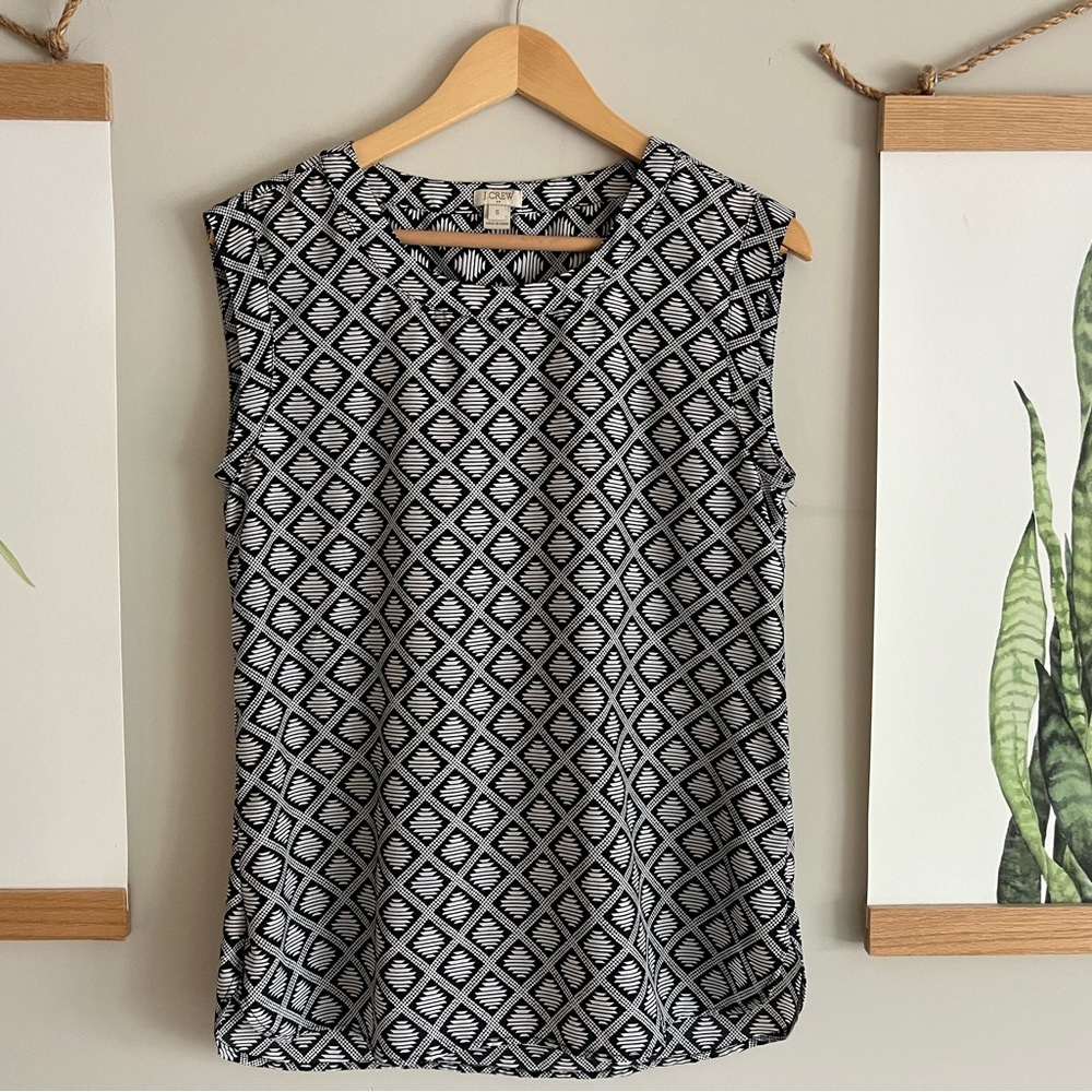 J. Crew Boxy Sleeveless Black and White Blouse